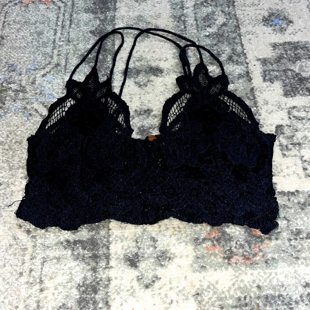 Free People FP One Womens SZ S Black Lace Adjustable Bralette Sexy Strappy Dark